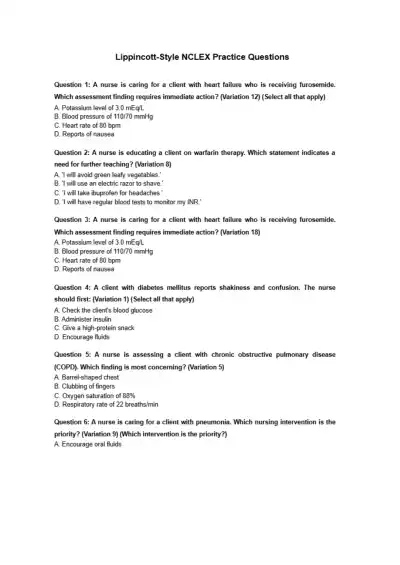 Lippincott Style NCLEX Practice Questions - Page 1 preview image