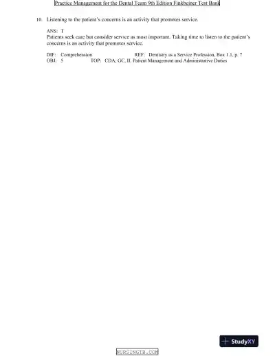 Test Bank For Practice Management for the Dental Team, 9th Edition - Page 10 preview image