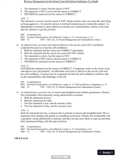 Test Bank For Practice Management for the Dental Team, 9th Edition - Page 15 preview image