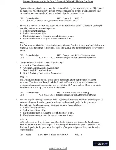Test Bank For Practice Management for the Dental Team, 9th Edition - Page 4 preview image