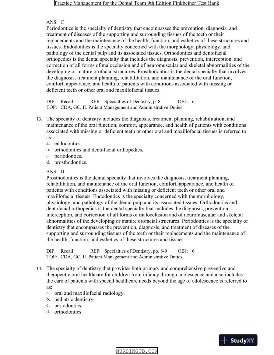 Test Bank For Practice Management for the Dental Team, 9th Edition, page 6