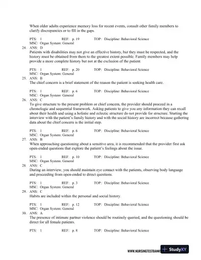 Test Bank For Seidel's Guide to Physical Examination: An Interprofessional Approach, 9th Edition - Page 12 preview image