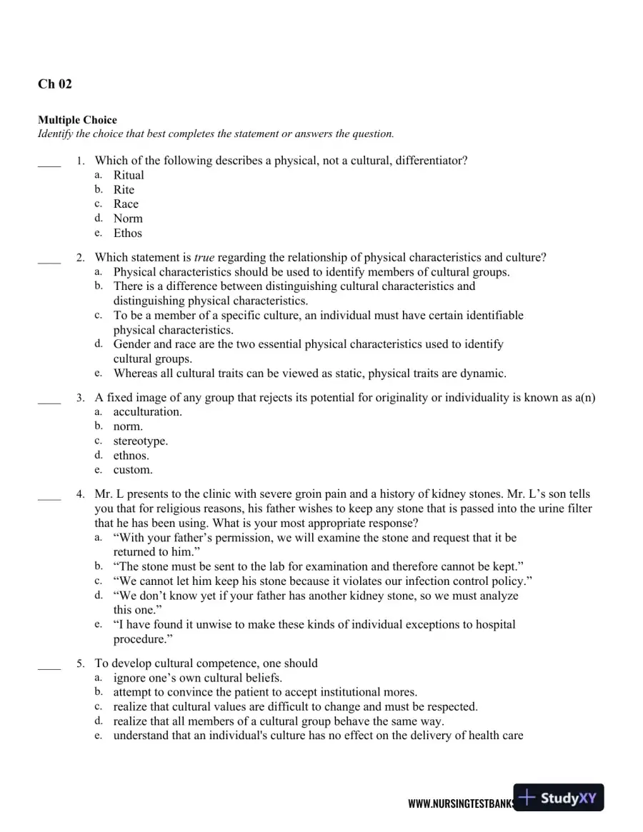 Test Bank For Seidel's Guide to Physical Examination: An Interprofessional Approach, 9th Edition, page 15