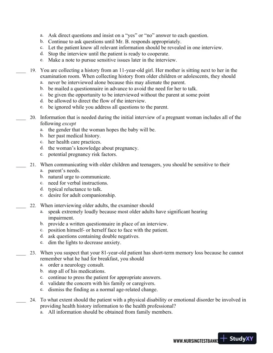 Test Bank For Seidel's Guide to Physical Examination: An Interprofessional Approach, 9th Edition, page 5