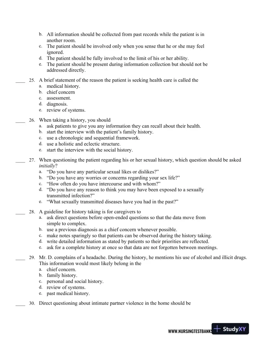 Test Bank For Seidel's Guide to Physical Examination: An Interprofessional Approach, 9th Edition, page 6