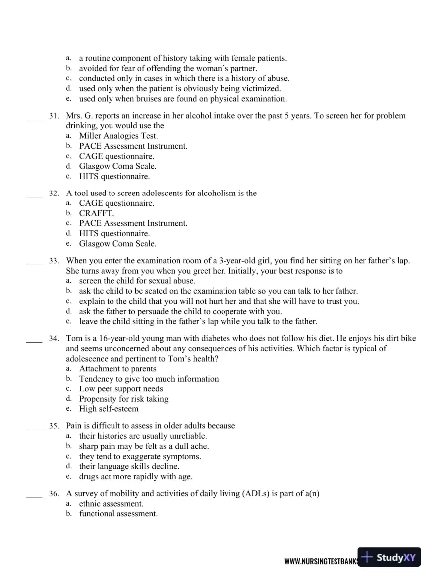 Test Bank For Seidel's Guide to Physical Examination: An Interprofessional Approach, 9th Edition, page 7