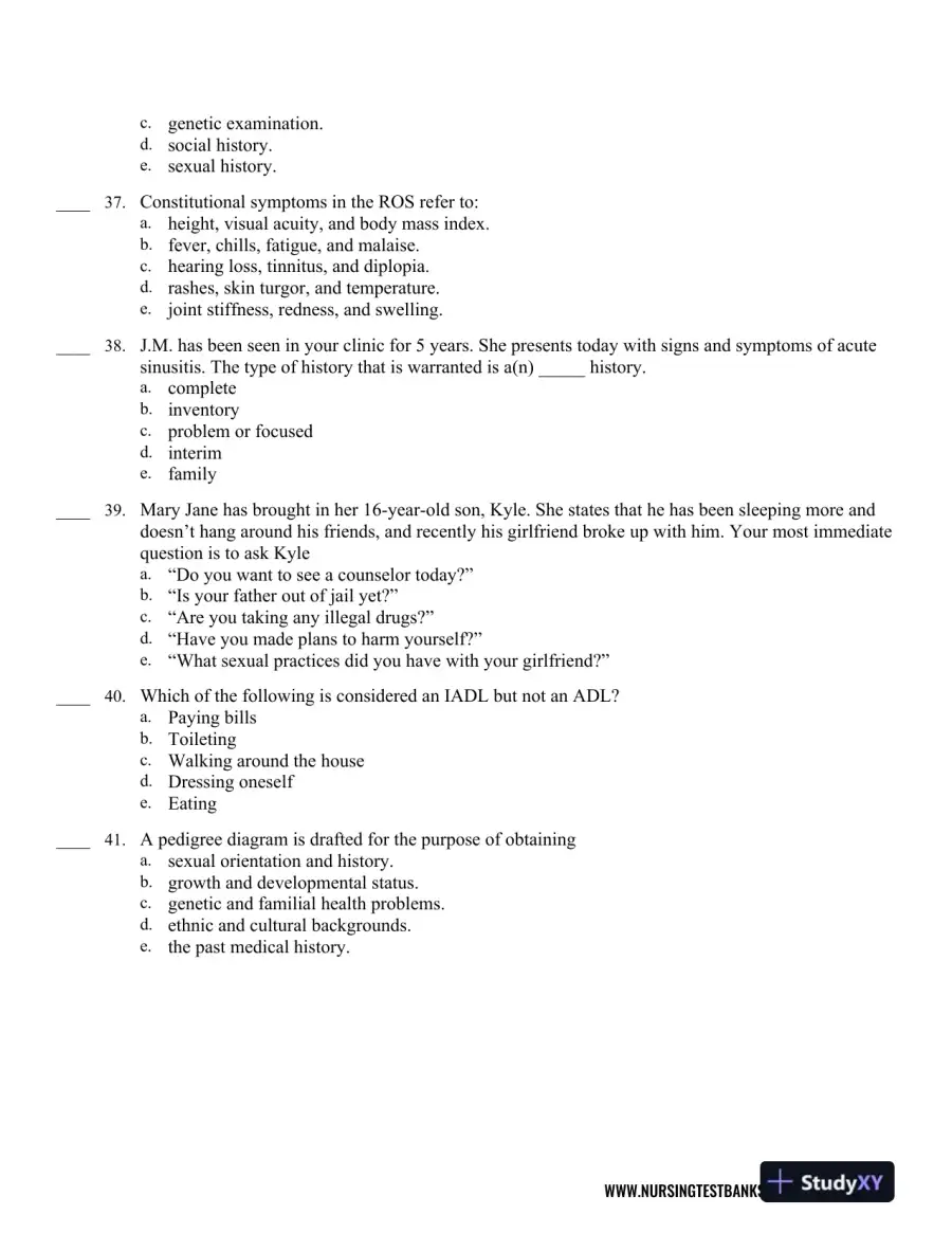 Test Bank For Seidel's Guide to Physical Examination: An Interprofessional Approach, 9th Edition, page 8