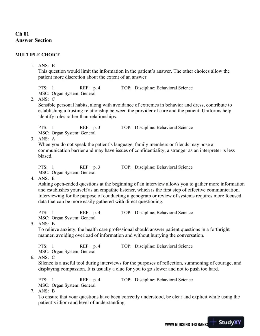 Test Bank For Seidel's Guide to Physical Examination: An Interprofessional Approach, 9th Edition, page 9