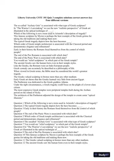 Liberty University CSTU 101 Quiz 3 Complete Solutions Correct Answers Key Four different versions - Page 1 preview image