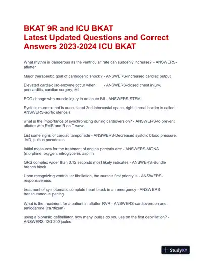 2023-2024 BKAT9R Critical Care Practice Exam With Answers (270 Solved Questions) - Page 1 preview image