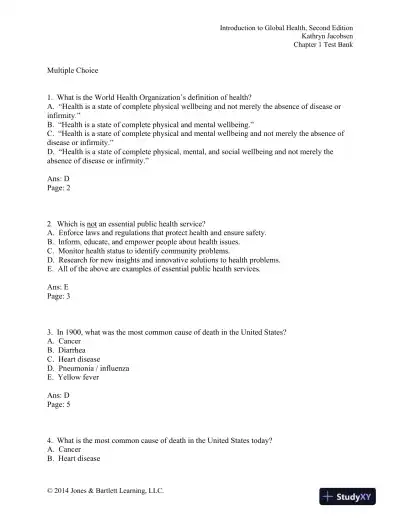 Introduction to Global Health 2nd Edition Test Bank - Page 1 preview image