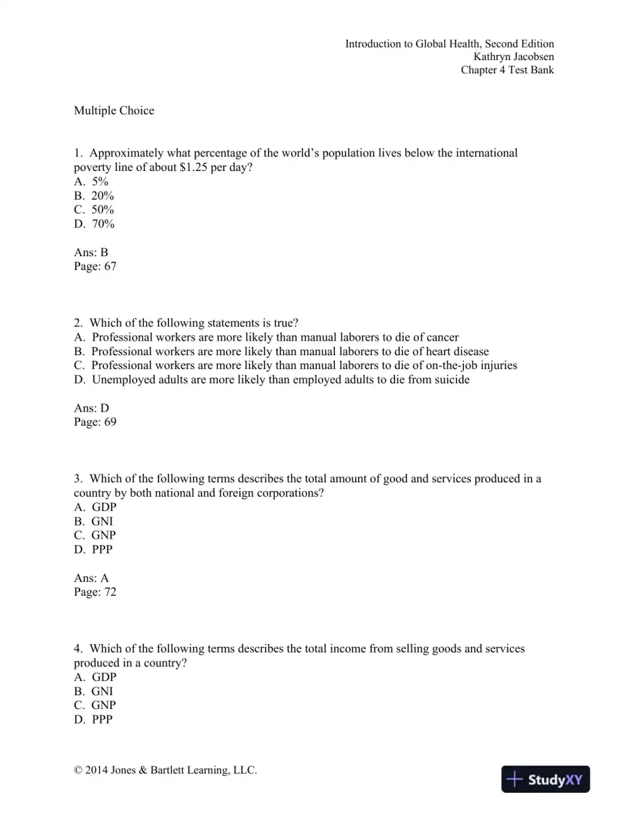 Introduction to Global Health 2nd Edition Test Bank, page 14