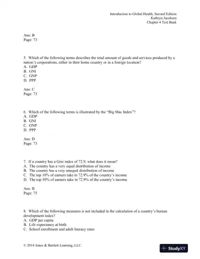 Introduction to Global Health 2nd Edition Test Bank - Page 15 preview image