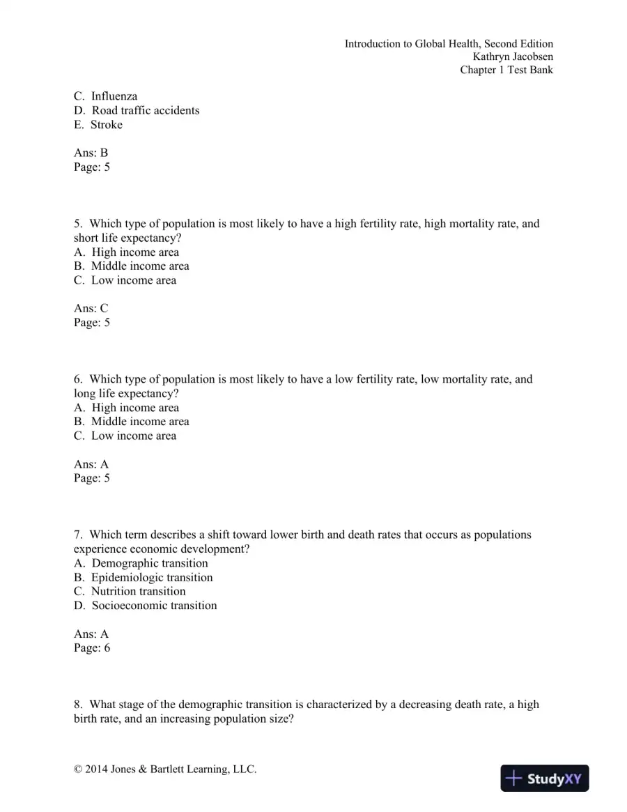 Introduction to Global Health 2nd Edition Test Bank, page 3