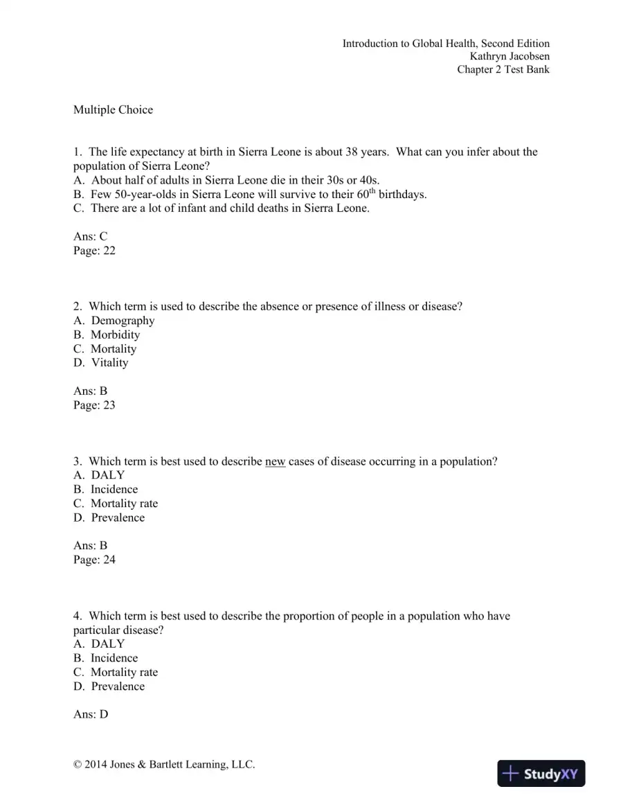 Introduction to Global Health 2nd Edition Test Bank, page 6