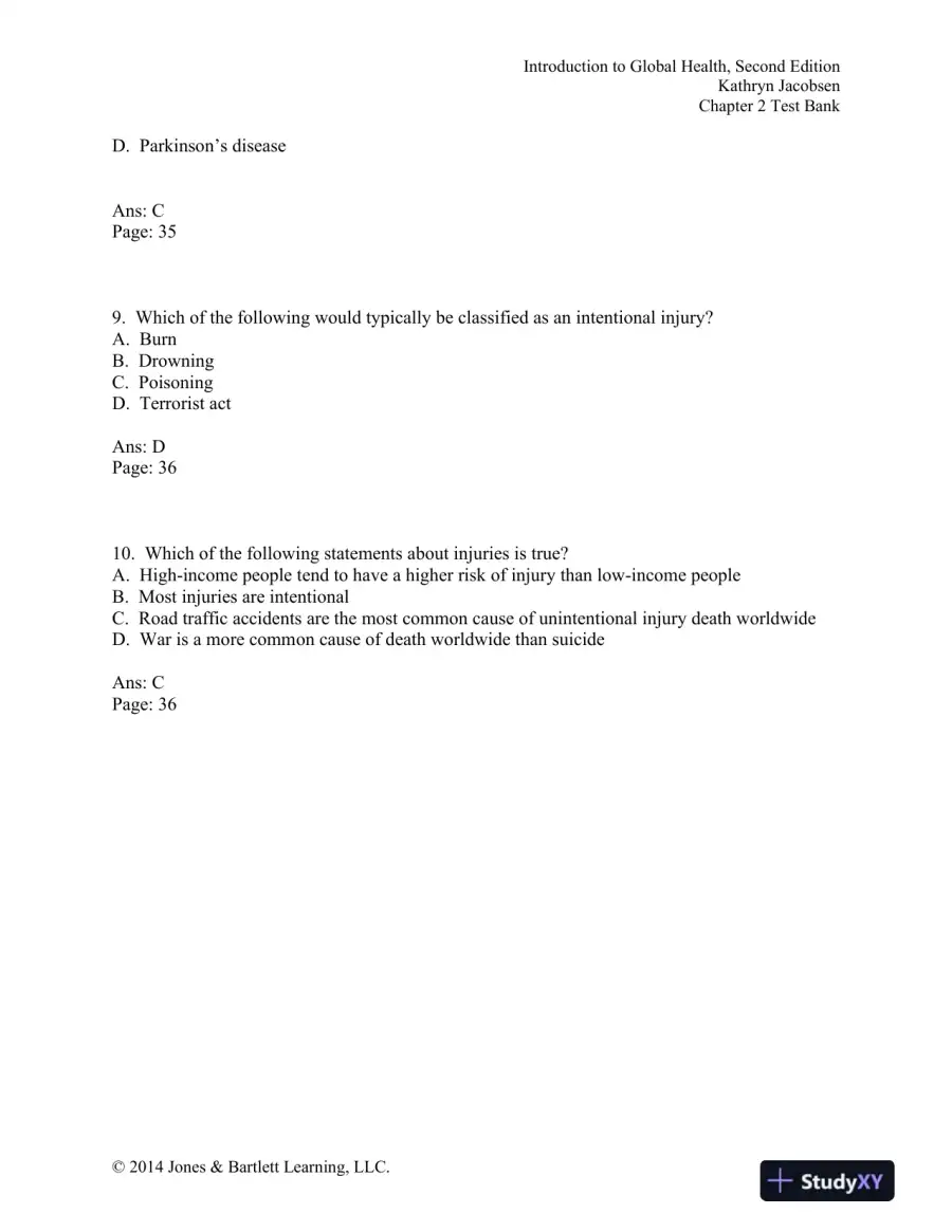 Introduction to Global Health 2nd Edition Test Bank, page 8