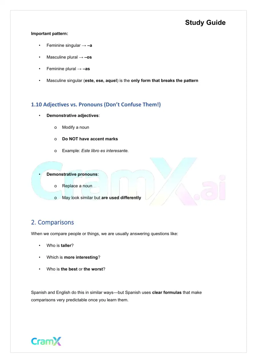 Spanish II - Adjectives and Comparisons, page 5