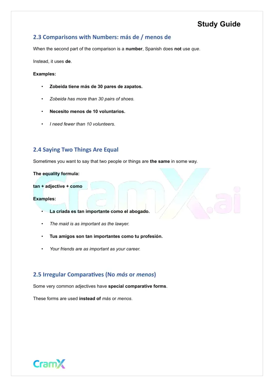 Spanish II - Adjectives and Comparisons, page 7