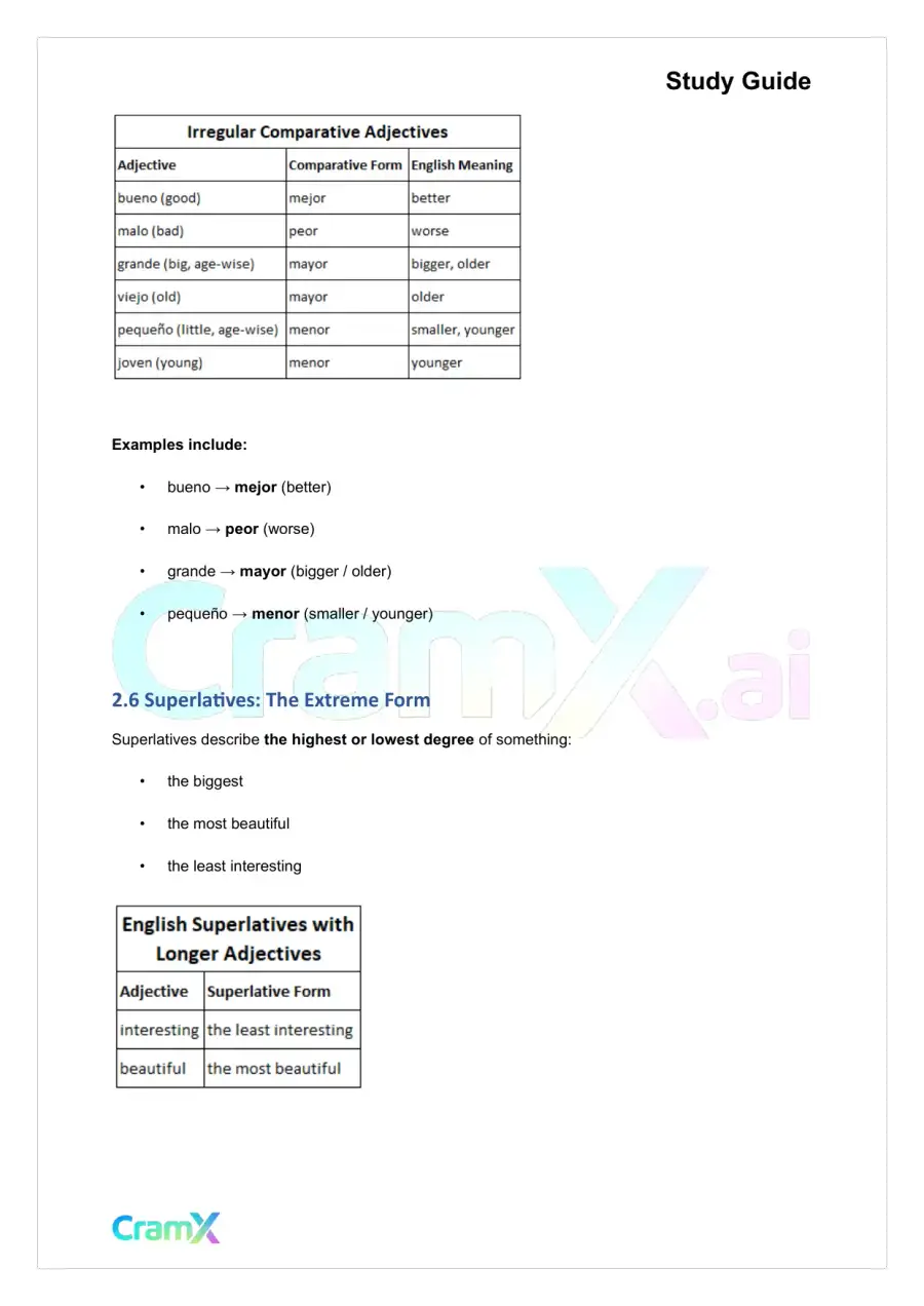 Spanish II - Adjectives and Comparisons, page 8