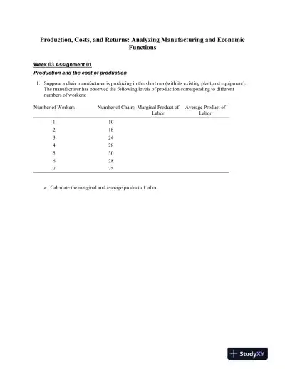 Production, Costs, and Returns: Analyzing Manufacturing and Economic Functions - Page 1 preview image