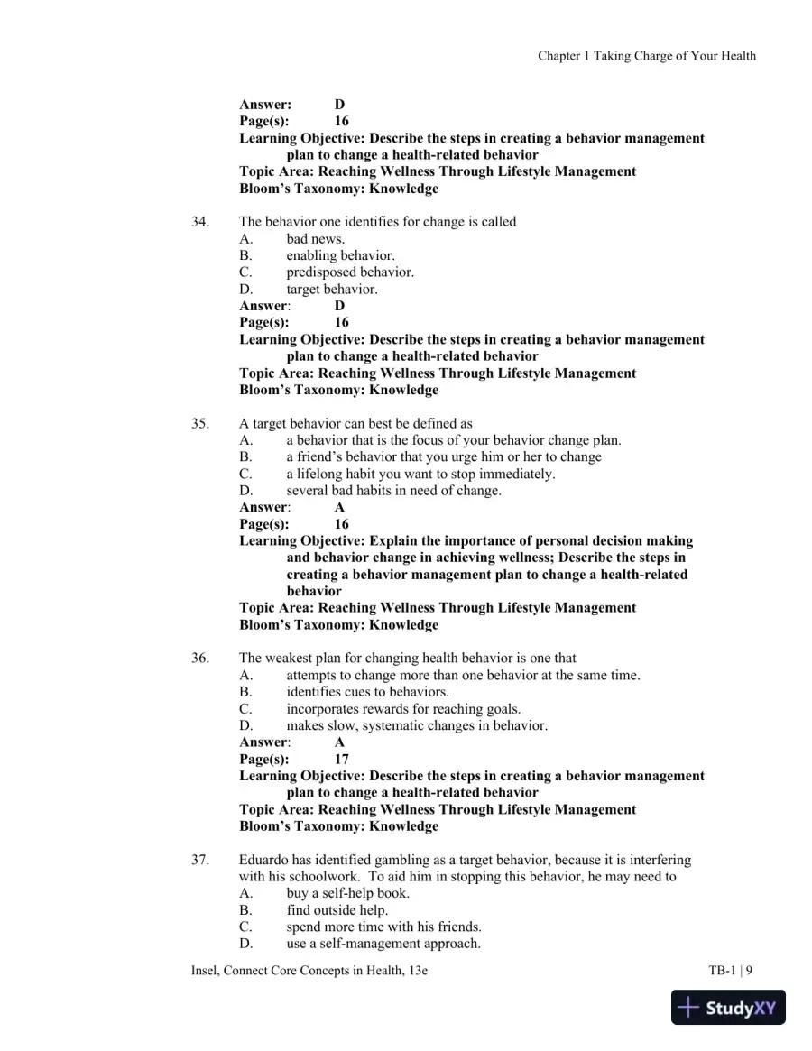 Connect Core Concepts in Health, Brief, 13th Edition Test Bank, page 10
