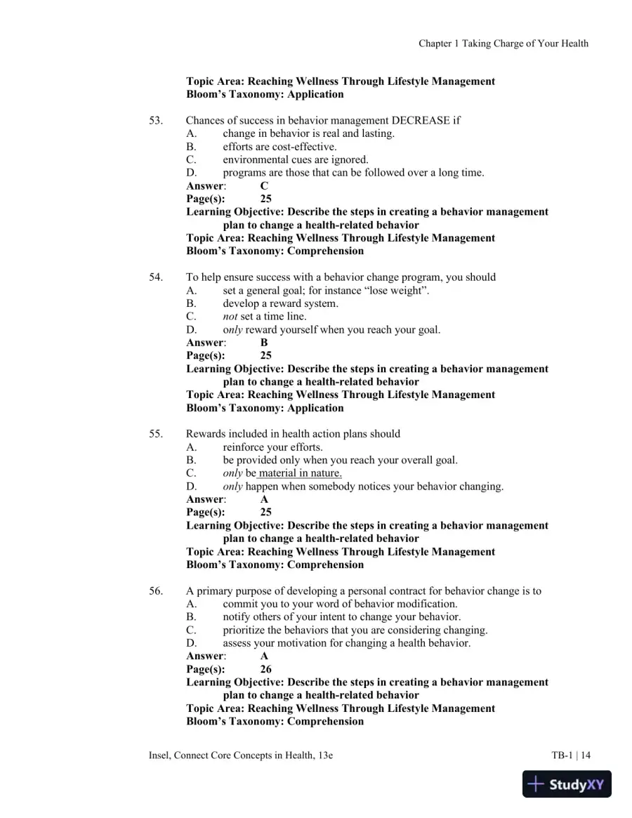 Connect Core Concepts in Health, Brief, 13th Edition Test Bank, page 15