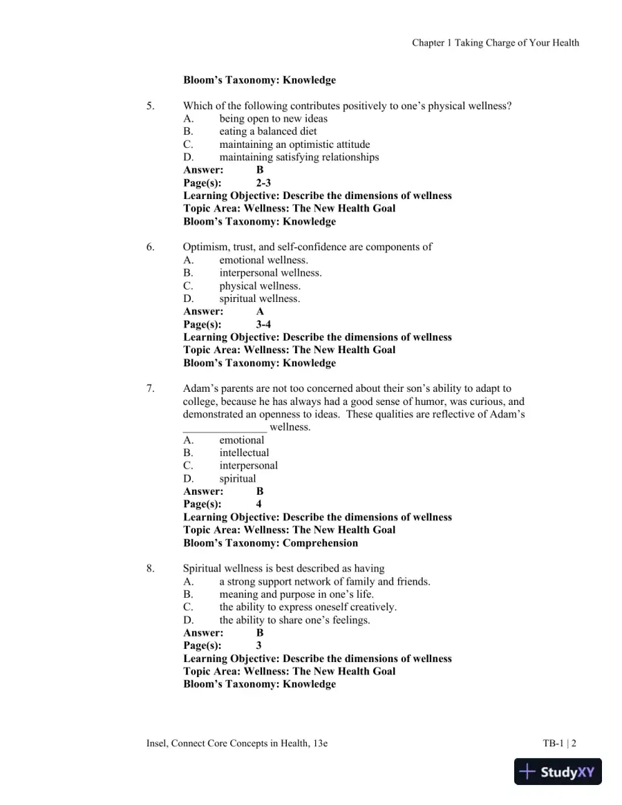Connect Core Concepts in Health, Brief, 13th Edition Test Bank, page 3