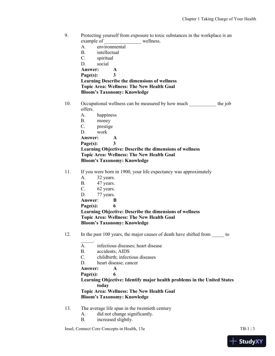 Connect Core Concepts in Health, Brief, 13th Edition Test Bank, page 4