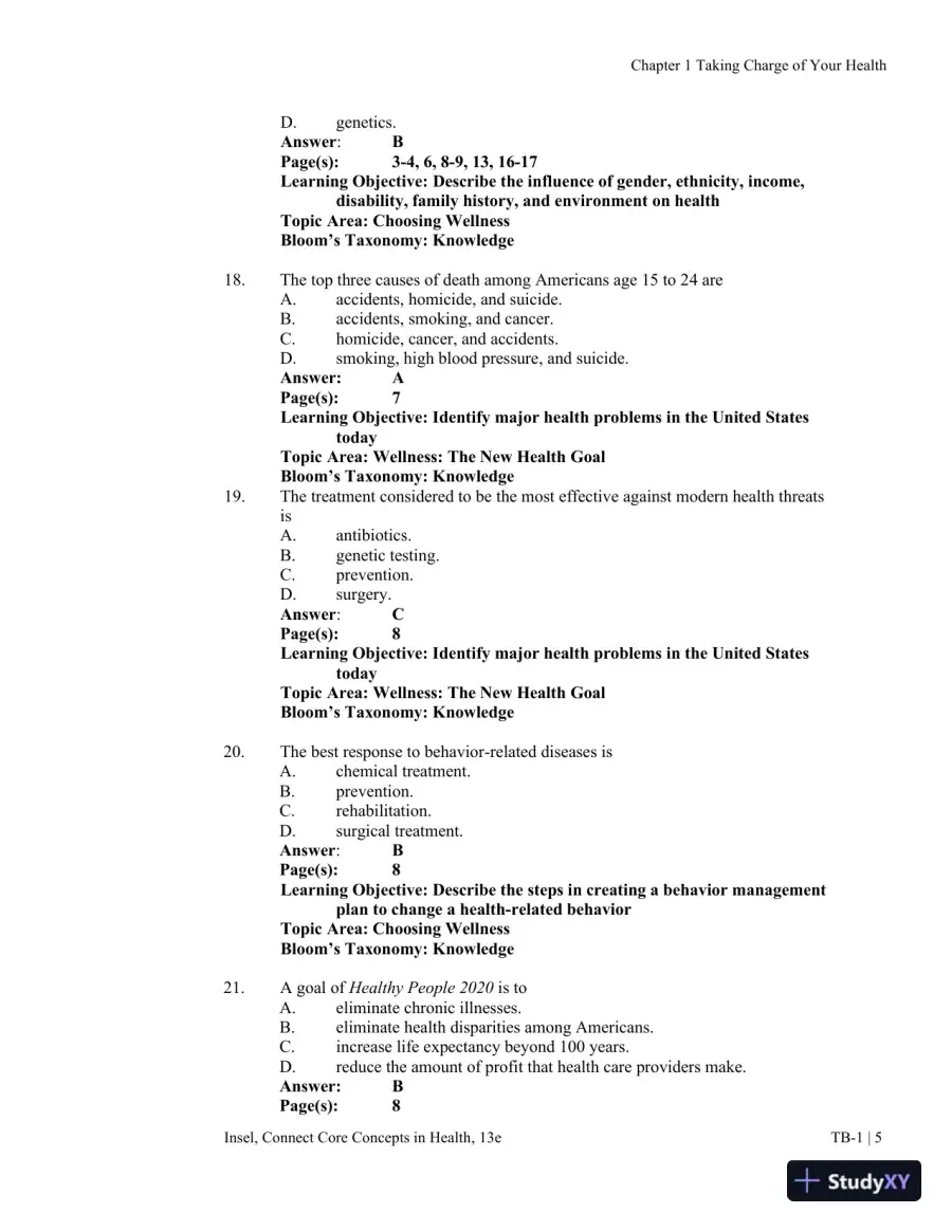 Connect Core Concepts in Health, Brief, 13th Edition Test Bank, page 6