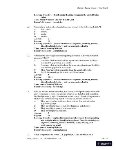Connect Core Concepts in Health, Brief, 13th Edition Test Bank - Page 7 preview image