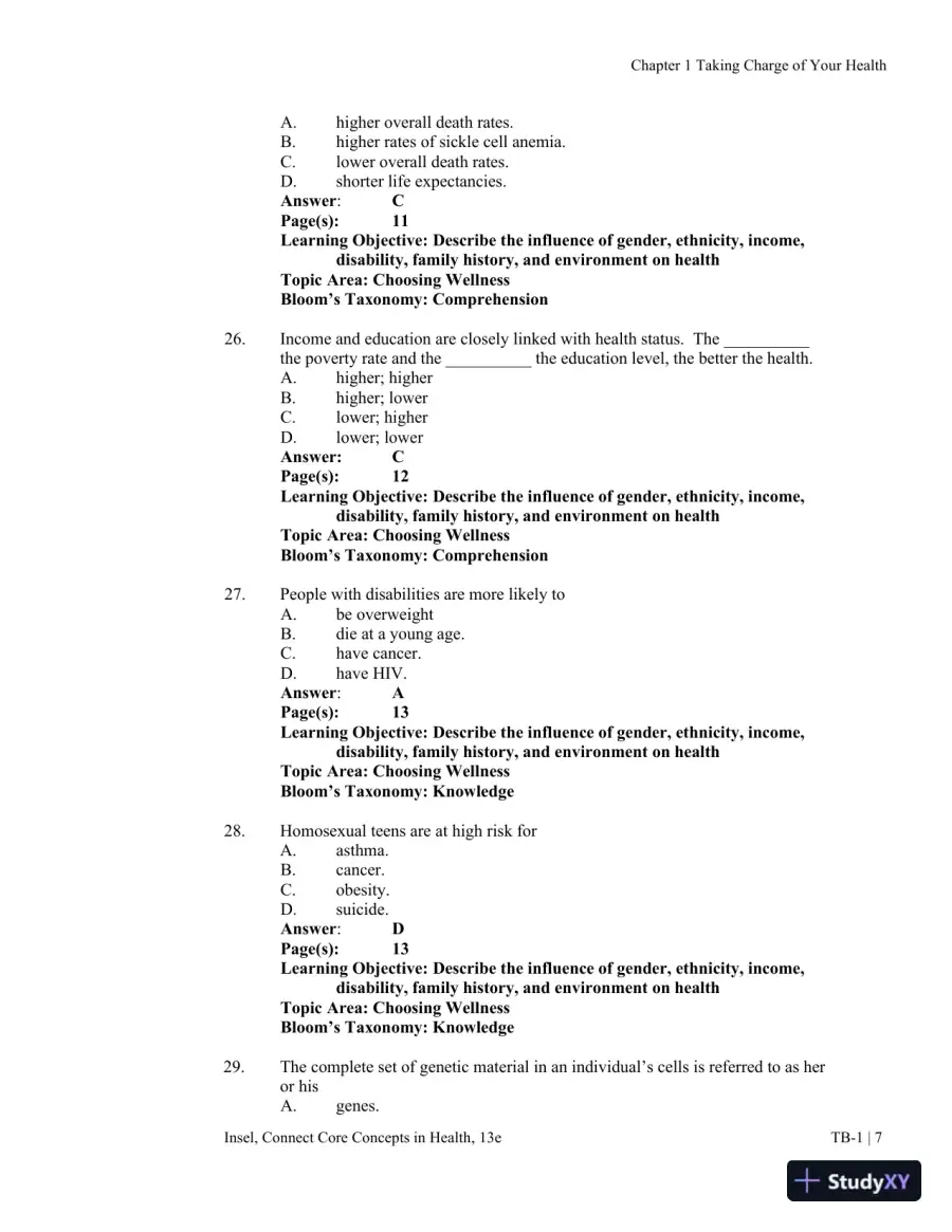 Connect Core Concepts in Health, Brief, 13th Edition Test Bank, page 8