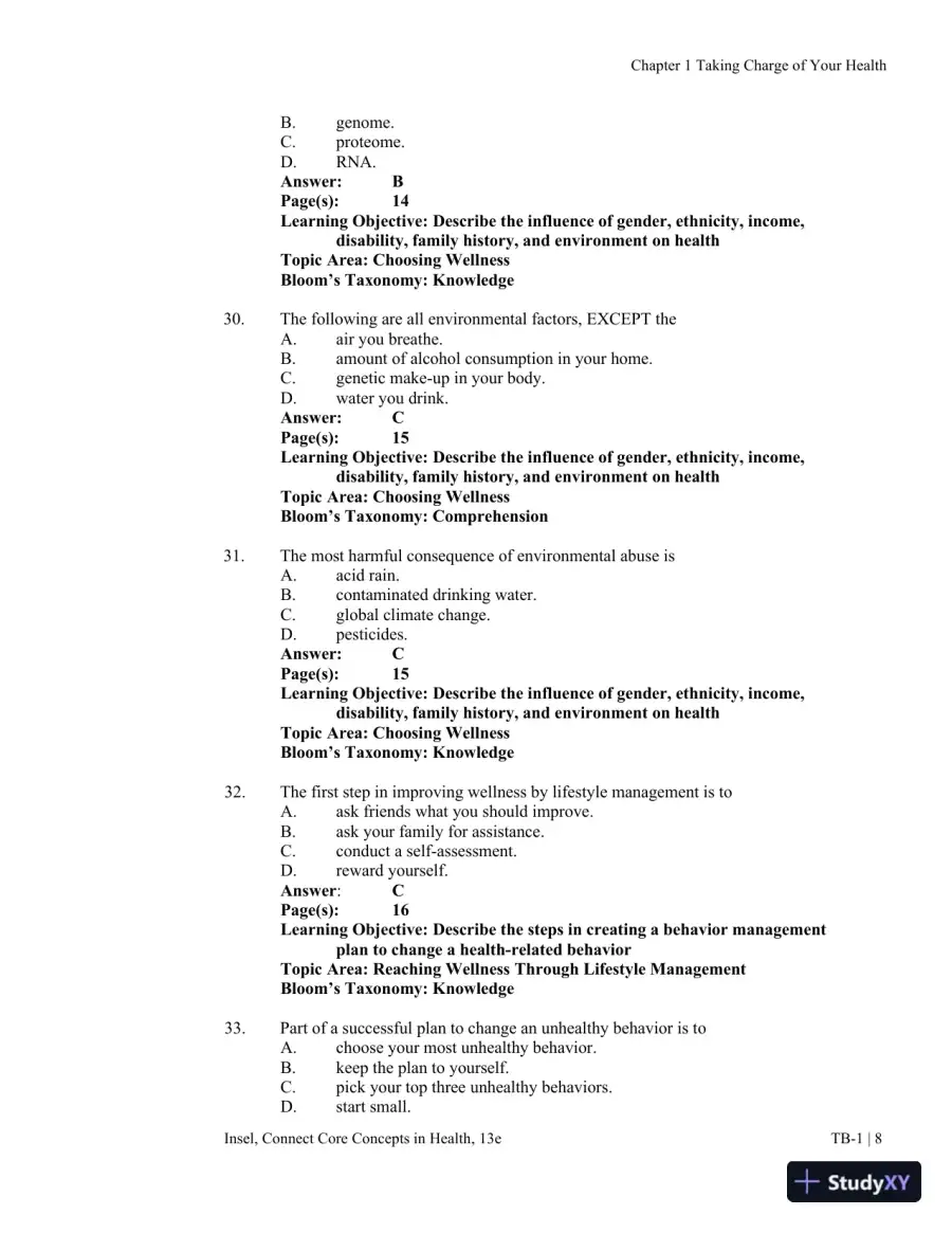 Connect Core Concepts in Health, Brief, 13th Edition Test Bank, page 9