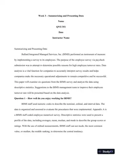 QNT/351 Week 3 � Summarizing and Presenting Data - Page 1 preview image