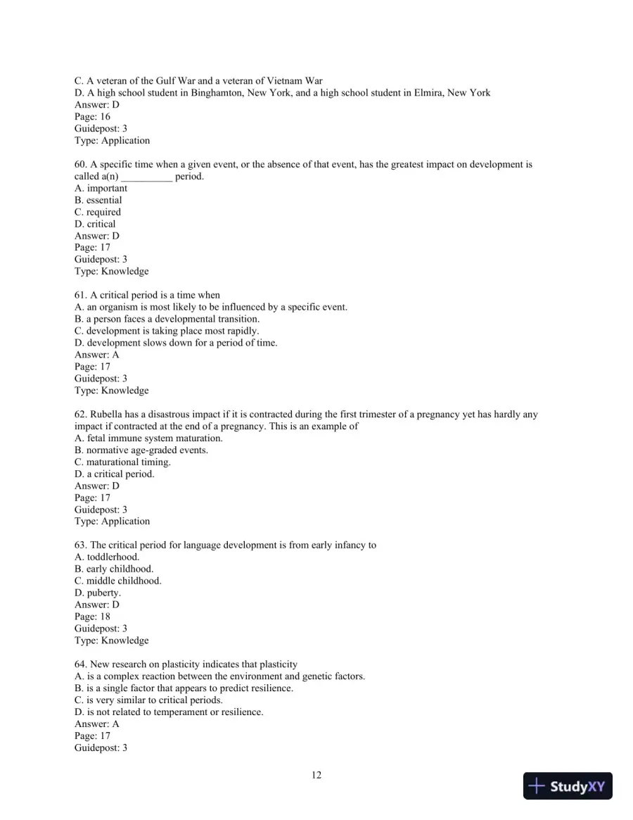 Experience Human Development, 12th Edition Test Bank, page 13