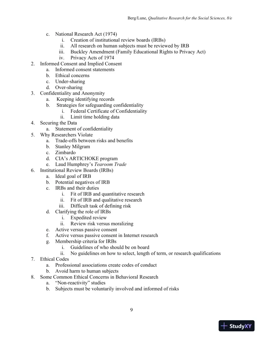 Class Notes for Qualitative Research Methods for the Social Sciences, 9th Edition, page 10