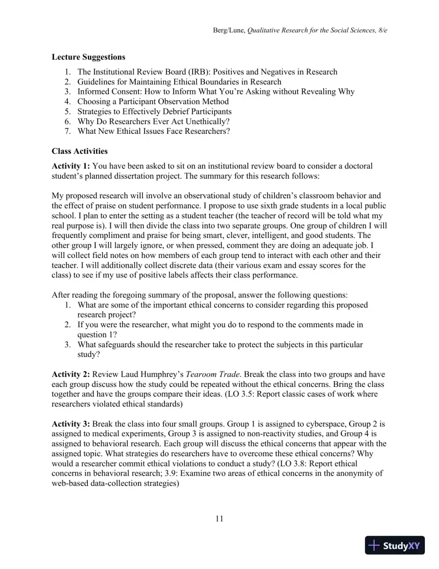 Class Notes for Qualitative Research Methods for the Social Sciences, 9th Edition, page 12