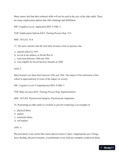 Test Bank for Gerontological Nursing, 9th Edition - Page 10 preview image