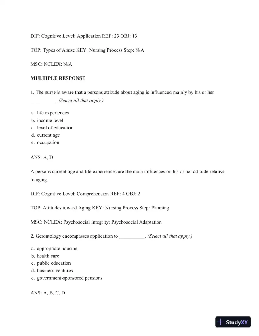 Test Bank for Gerontological Nursing, 9th Edition, page 12
