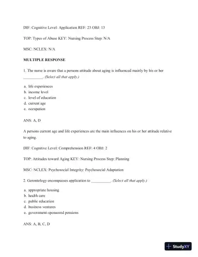 Test Bank for Gerontological Nursing, 9th Edition - Page 12 preview image