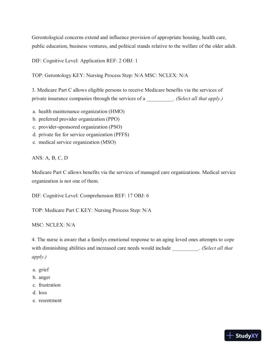 Test Bank for Gerontological Nursing, 9th Edition, page 13
