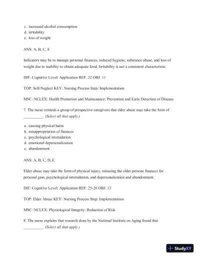 Test Bank for Gerontological Nursing, 9th Edition - Page 15 preview image