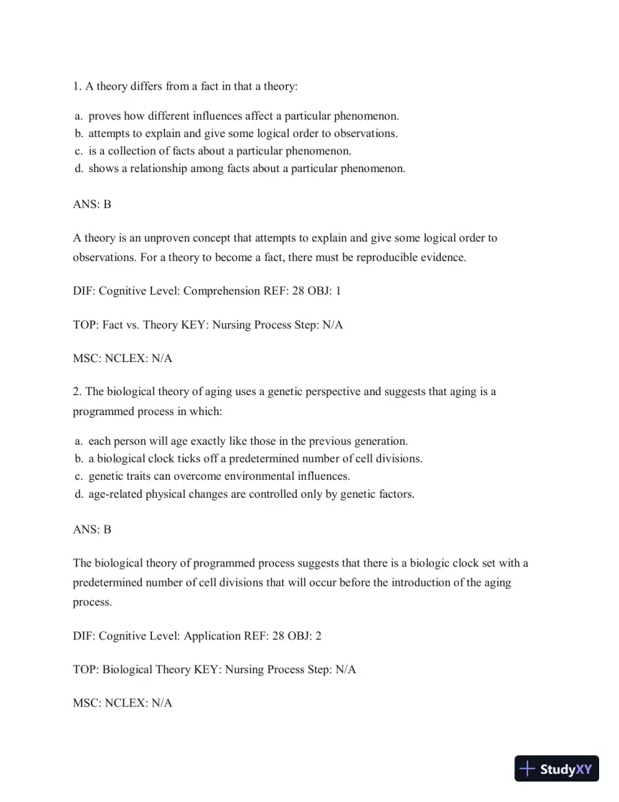 Test Bank for Gerontological Nursing, 9th Edition, page 17