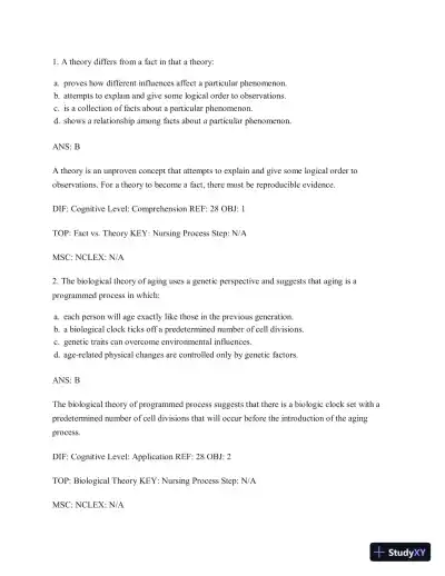 Test Bank for Gerontological Nursing, 9th Edition - Page 17 preview image