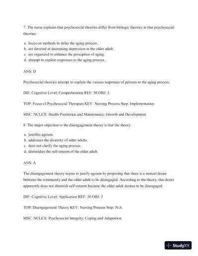 Test Bank for Gerontological Nursing, 9th Edition - Page 20 preview image