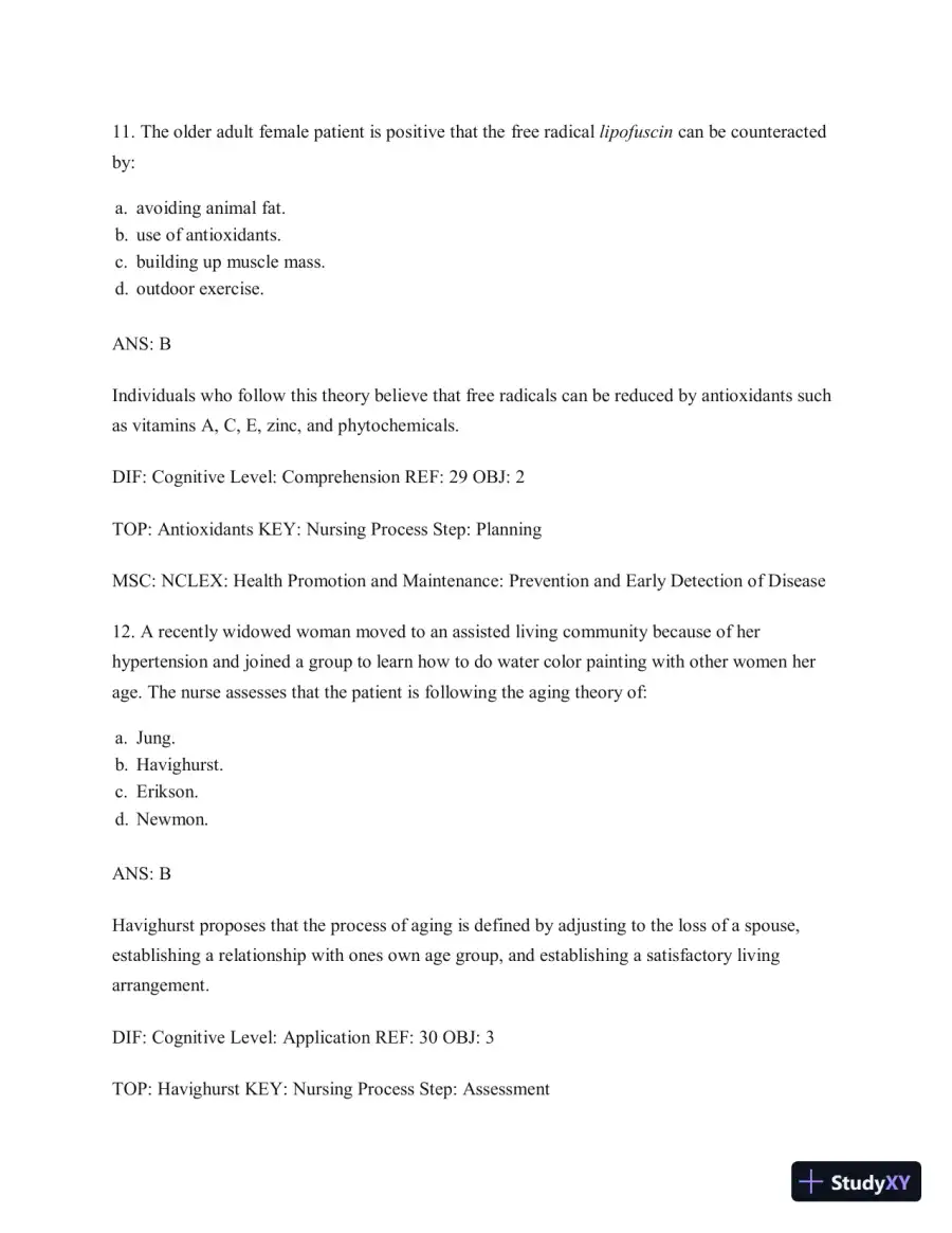 Test Bank for Gerontological Nursing, 9th Edition, page 22