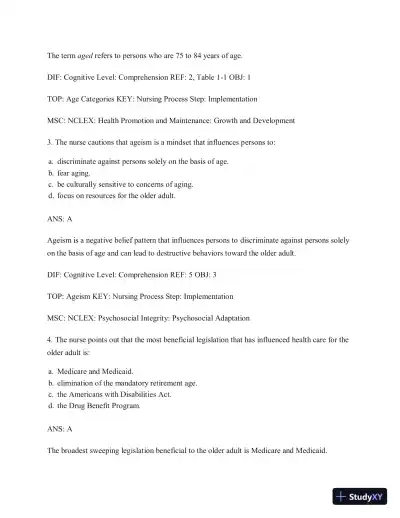 Test Bank for Gerontological Nursing, 9th Edition - Page 3 preview image