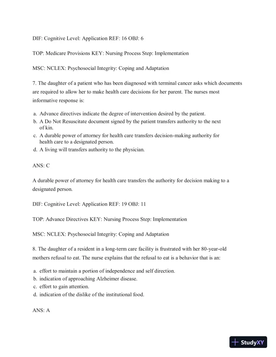 Test Bank for Gerontological Nursing, 9th Edition, page 5