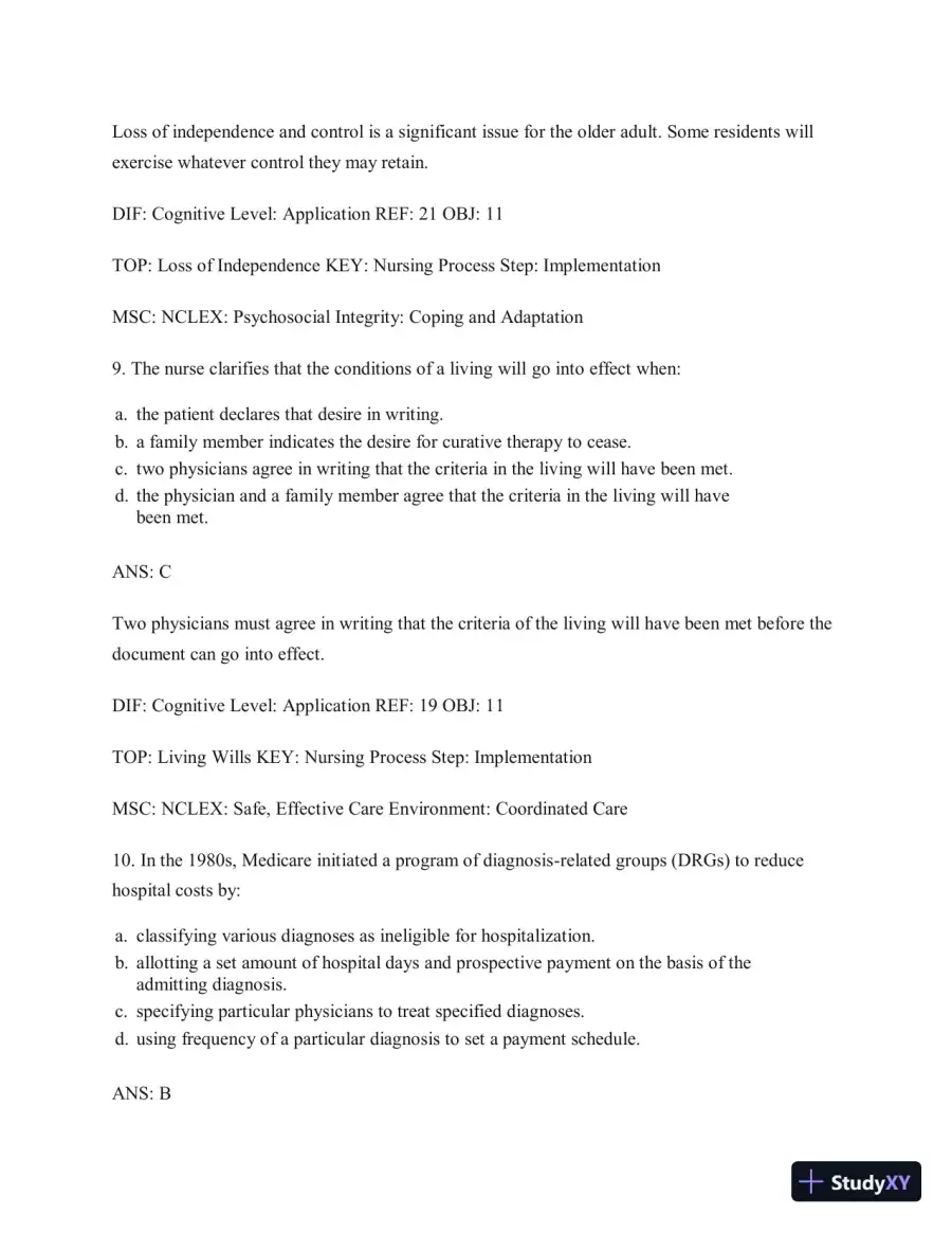 Test Bank for Gerontological Nursing, 9th Edition, page 6