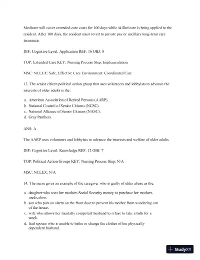 Test Bank for Gerontological Nursing, 9th Edition - Page 8 preview image