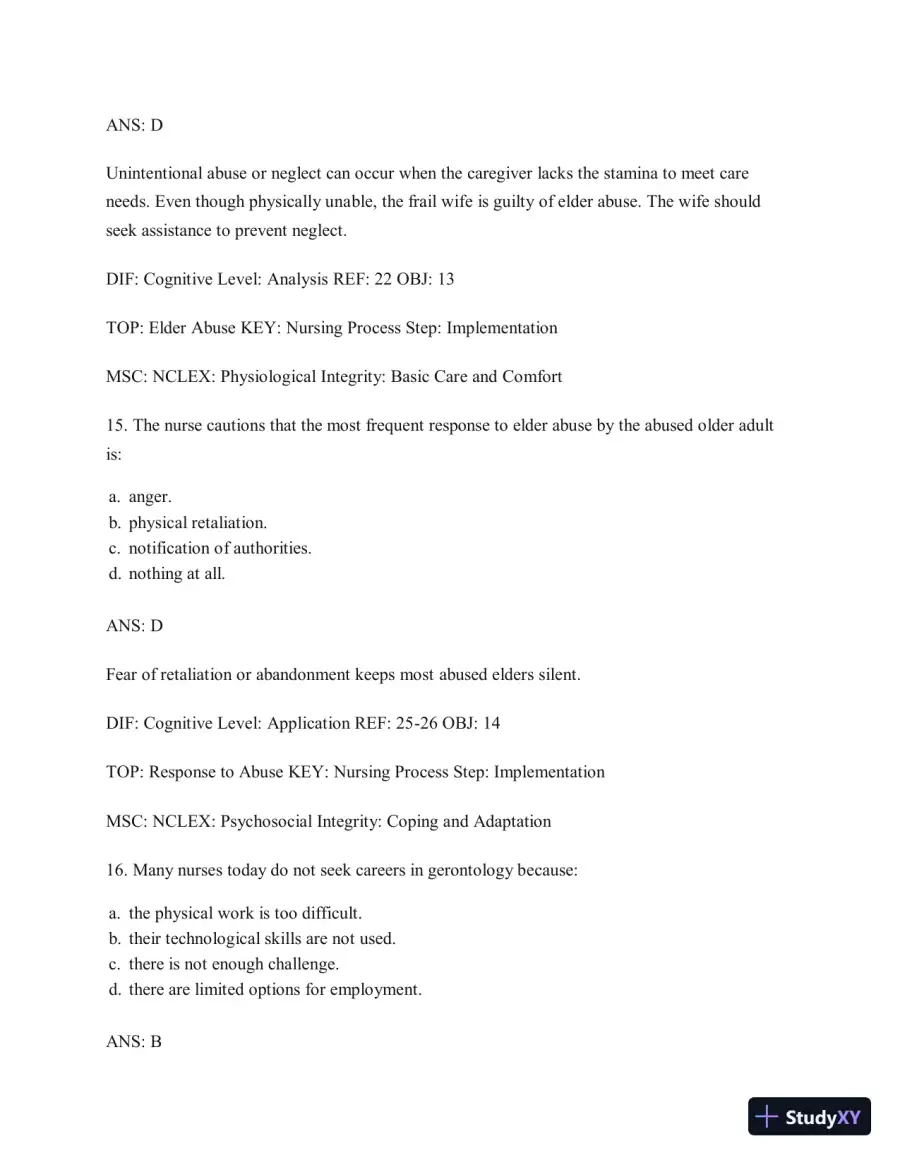 Test Bank for Gerontological Nursing, 9th Edition, page 9